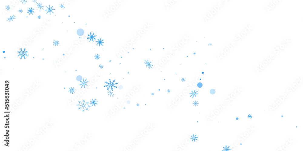 Blue delicate openwork snowflakes scatter on a white background. Festive background, postcard design, wallpaper