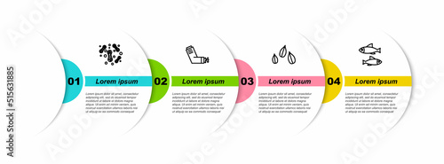 Set line Bacteria, Inhaler, Sesame seeds and Fish. Business infographic template. Vector