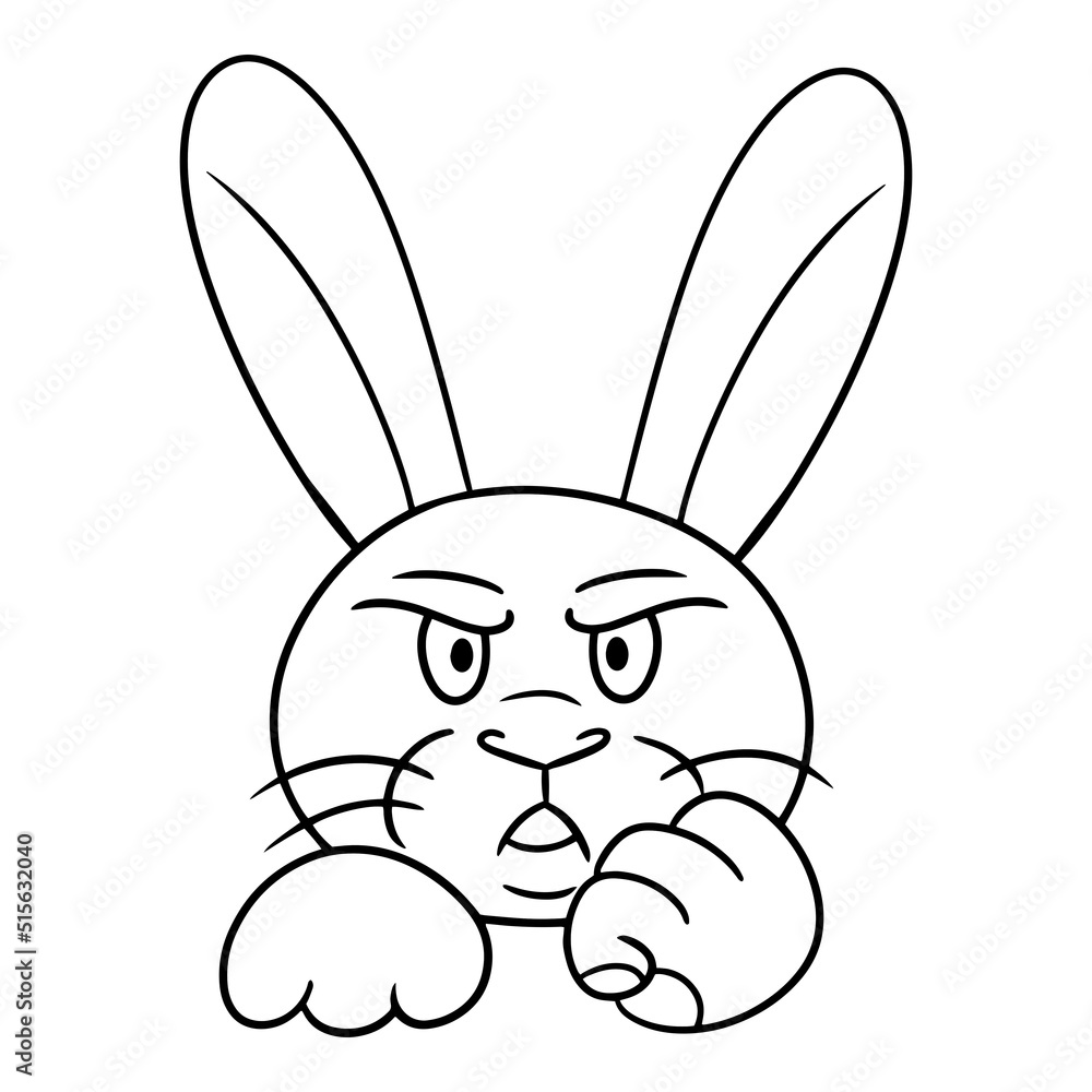 Fototapeta premium Monochrome picture, Angry rabbit shows fist, vector illustration in cartoon style