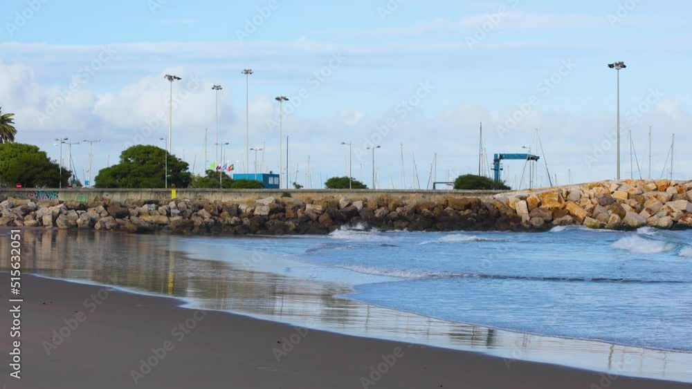 Wonderful sunset landscape overlooking the Portuguese marine with some small waves crashing in front Wonderful sunset landscape overlooking the Portuguese marine with some small waves crashing in front