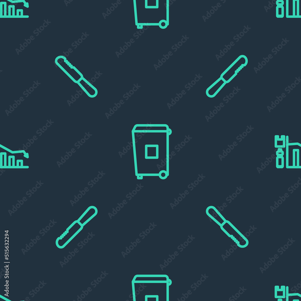 Set line Trash can, Disposable plastic knife and Ecology infographic on seamless pattern. Vector Set line Trash can, Disposable plastic knife and Ecology infographic on seamless pattern. Vector