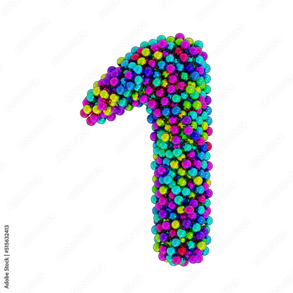 Number 1 made of colored metal balls, isolated on white, 3d rendering Number 1 made of colored metal balls, isolated on white, 3d rendering