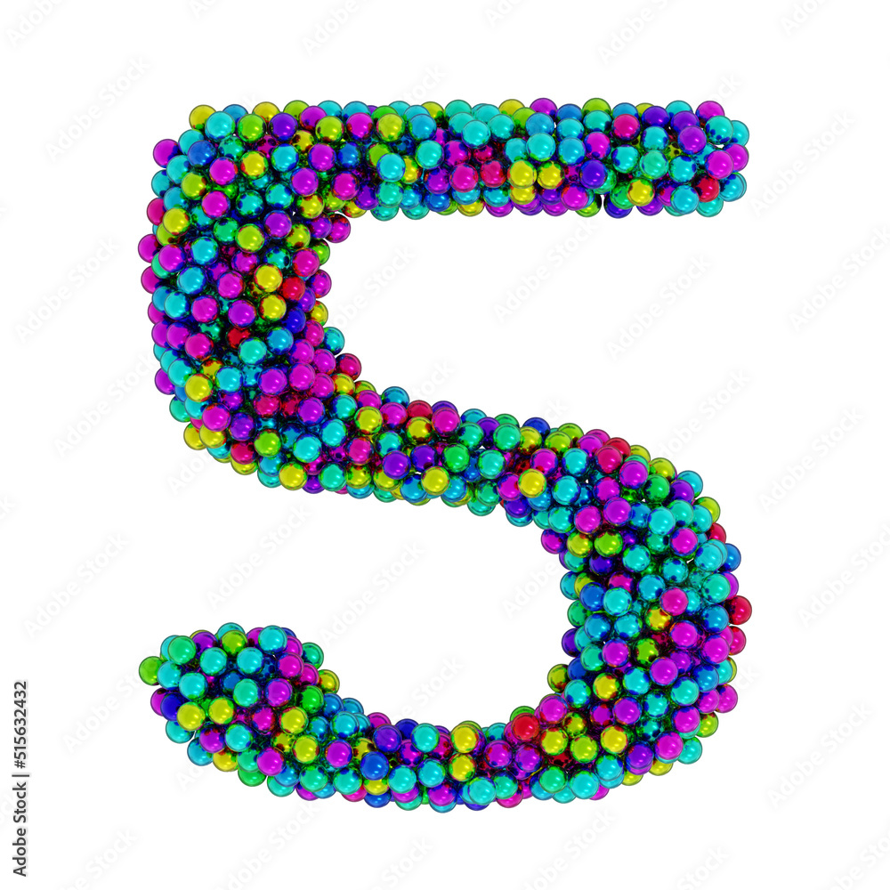 Number 5 made of colored metal balls, isolated on white, 3d rendering Number 5 made of colored metal balls, isolated on white, 3d rendering
