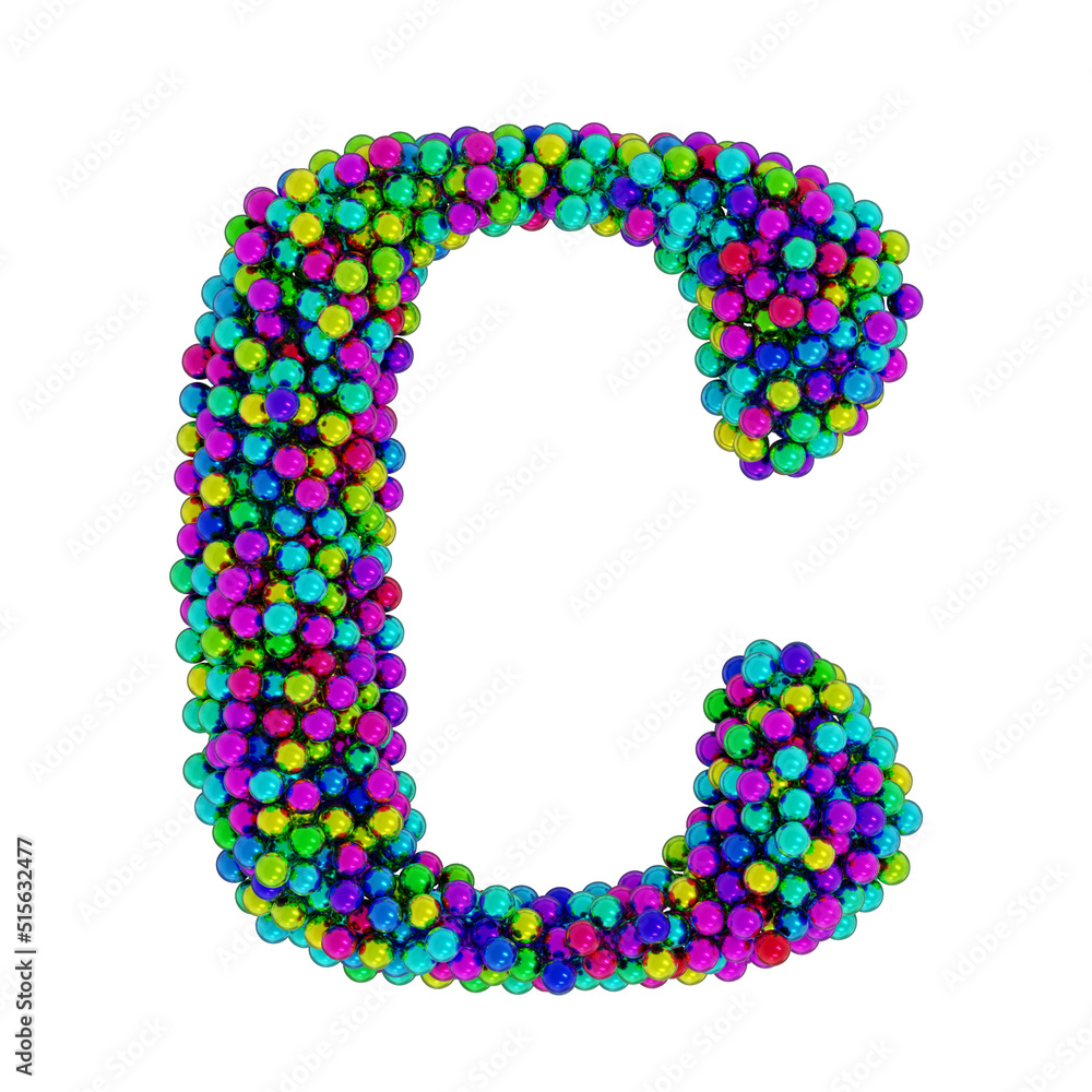 Letter C made of colored metal balls, isolated on white, 3d rendering Letter C made of colored metal balls, isolated on white, 3d rendering
