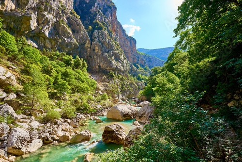 Hiking on the Trail "Sentier de l'Imbut" in the Verdon Canyon in Provence - France