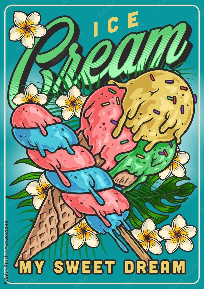 Ice cream party colorful flyer