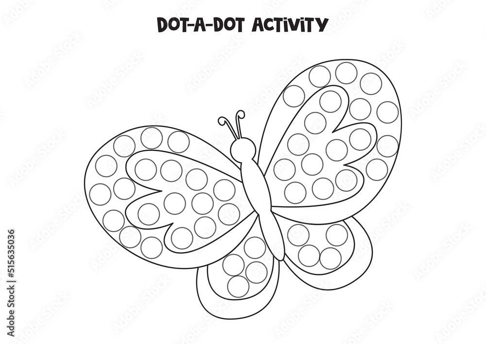 Dot a dot game for preschool kids. Cute butterfly.