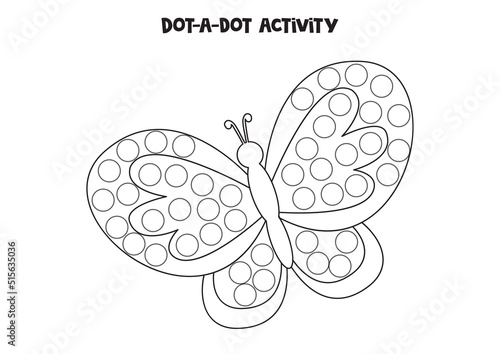 Dot a dot game for preschool kids. Cute butterfly.