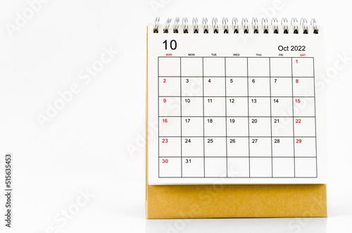 The October 2022 desk calendar on white background. © gamjai