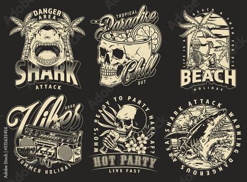 Summer party set monochrome flyers