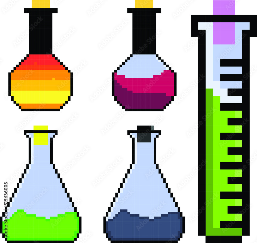 pixel art test tube, science Laboratory glassware pixel set. pixel art test tube, science Laboratory glassware pixel set.