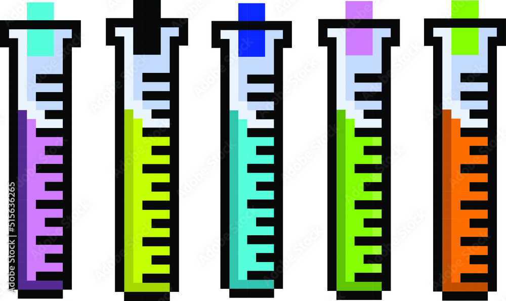 pixel art test tube, science Laboratory glassware pixel set. pixel art test tube, science Laboratory glassware pixel set.