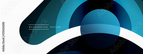 Abstract background with color geometric shapes. Beautiful minimal backdrop with round shapes circles and lines. Geometrical design. Vector illustration