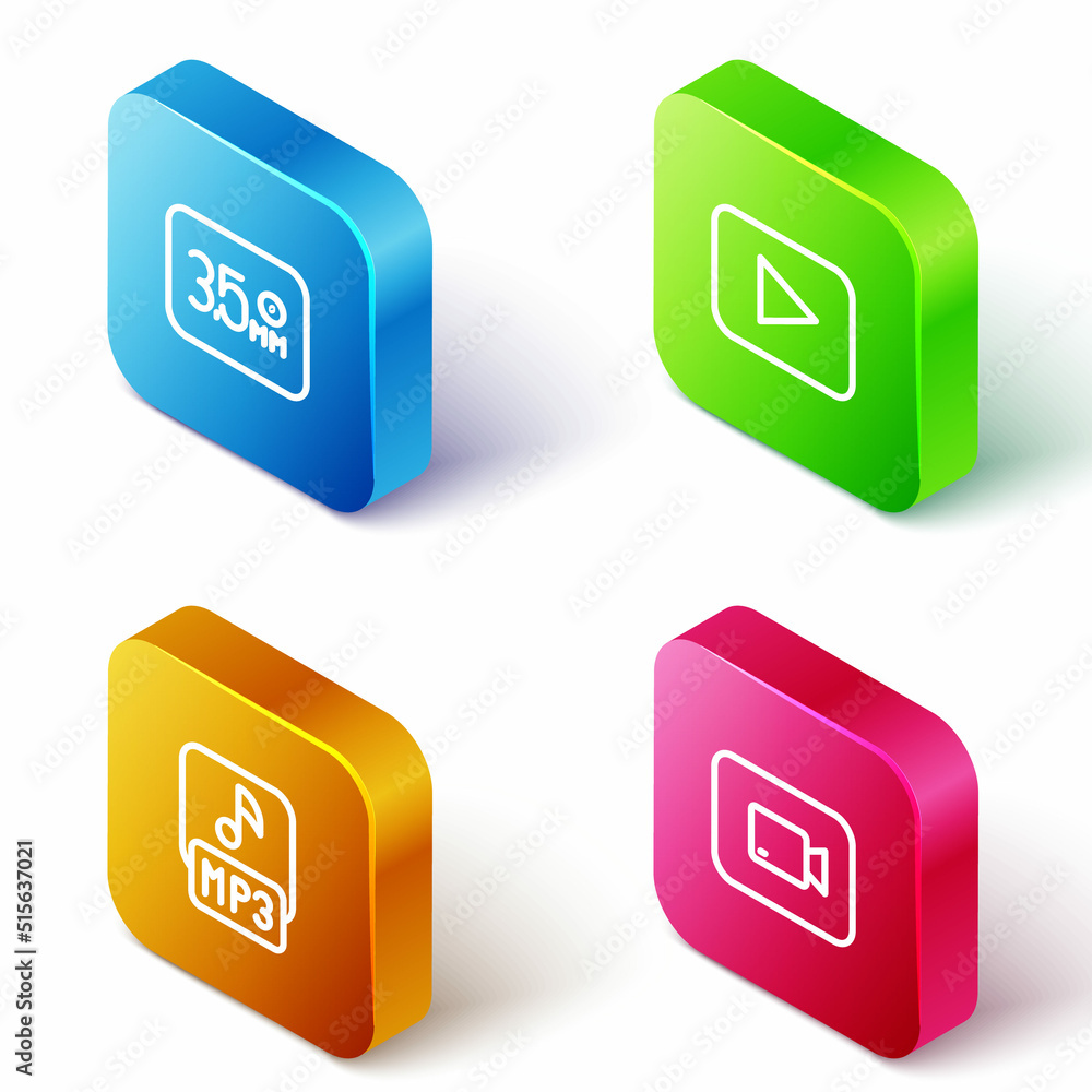 Set Isometric line Audio jack, Play button, MP3 file and video icon. Vector Set Isometric line Audio jack, Play button, MP3 file and video icon. Vector