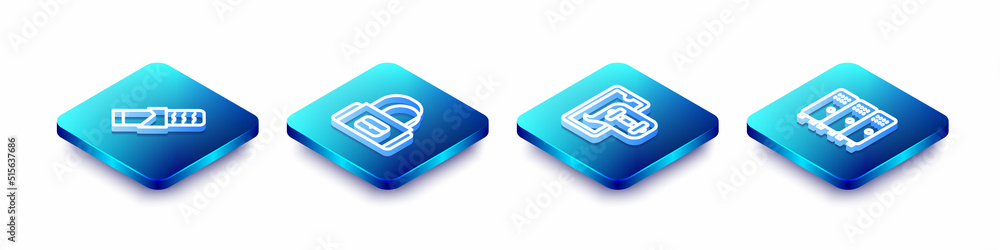 Set Isometric line Protein sport bar, Sport bag, Fitness app and Locker changing room icon. Vector Set Isometric line Protein sport bar, Sport bag, Fitness app and Locker changing room icon. Vector