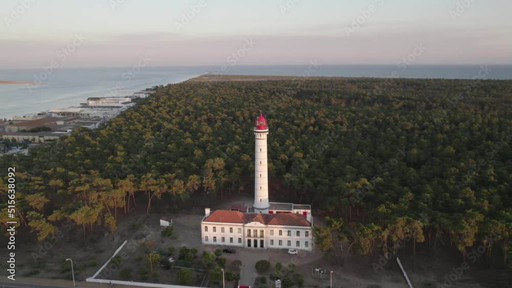 Aerial Flying Towards Vila Real de Santo António Lighthouse. Dolly Forward Aerial Flying Towards Vila Real de Santo António Lighthouse. Dolly Forward
