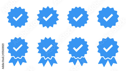 Verified badge icon. Verification symbols set. Check mark sign on blue badge. Editable stroke. Vector illustration