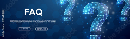 Question mark polygonal horizontal banner. Help support low poly symbol for head promotion banner. FAQ design template illustration concept.
