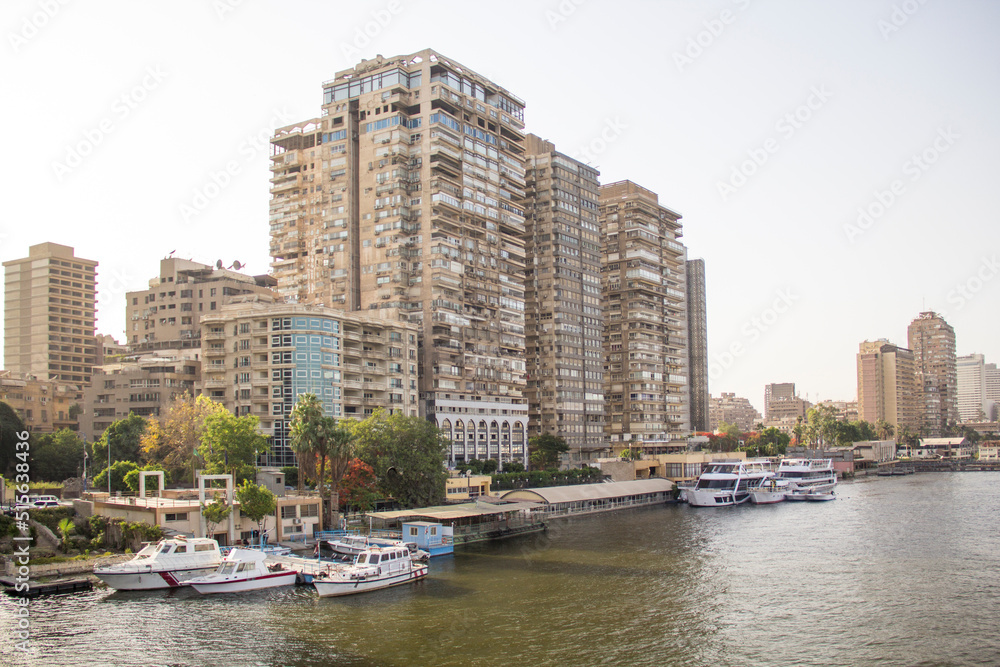 Beautiful view of the Nile embankment in the center of Cairo, Egypt