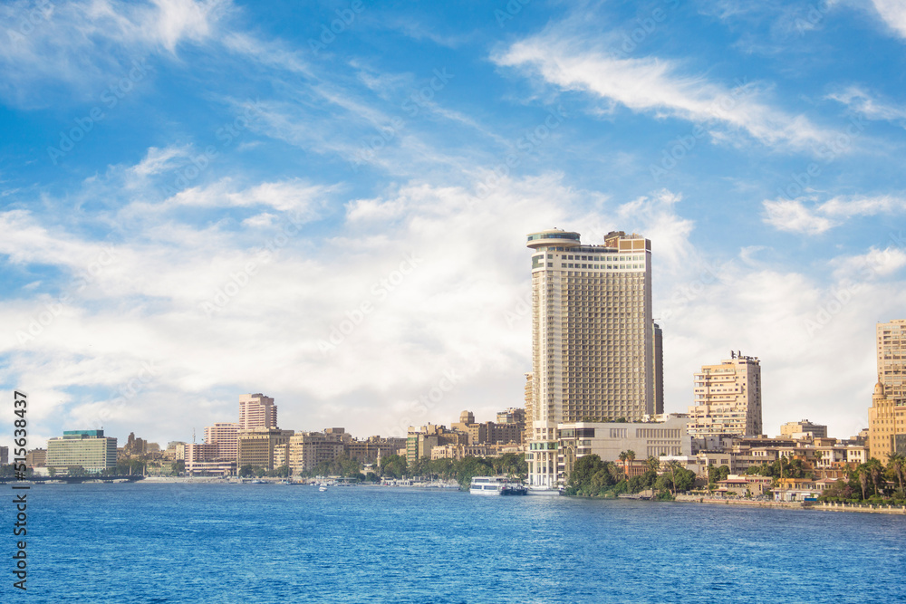 Beautiful view of the Nile embankment in the center of Cairo, Egypt