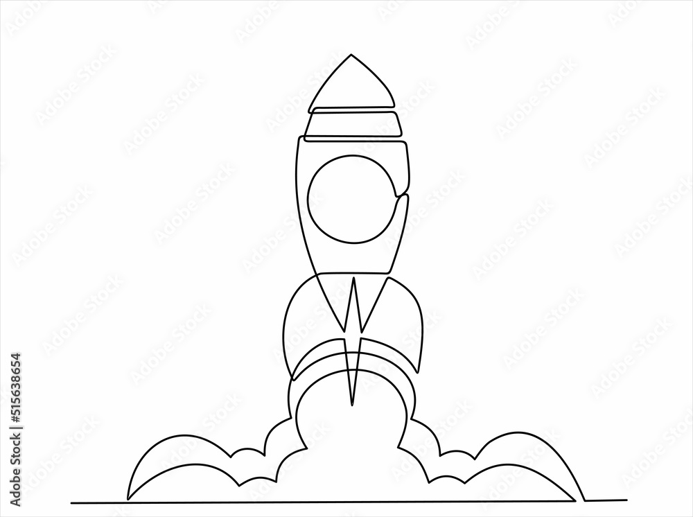 Continuous one line drawing of Rocket launch, ship. Continuous line ...