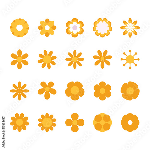 Set of Retro Geometric Flowers Flat Vector Icons