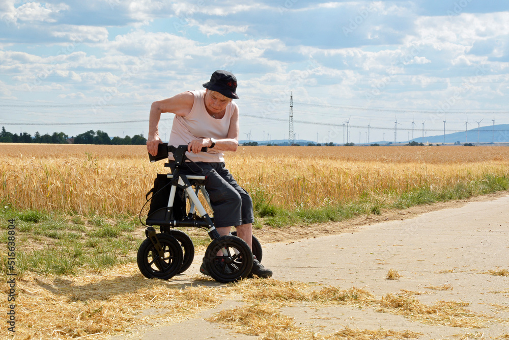 frau mit rollator unterwegs