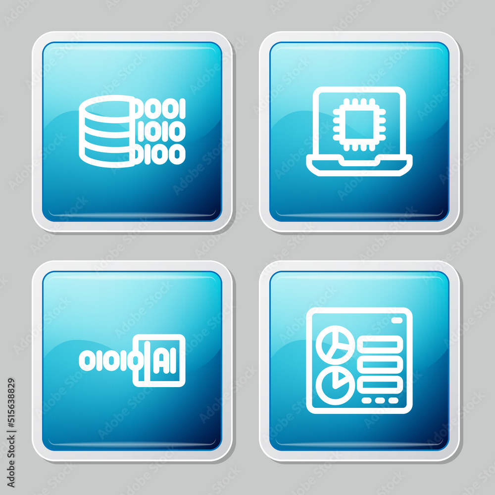 Set line Binary code, Processor CPU, and Computer api interface icon. Vector Set line Binary code, Processor CPU, and Computer api interface icon. Vector
