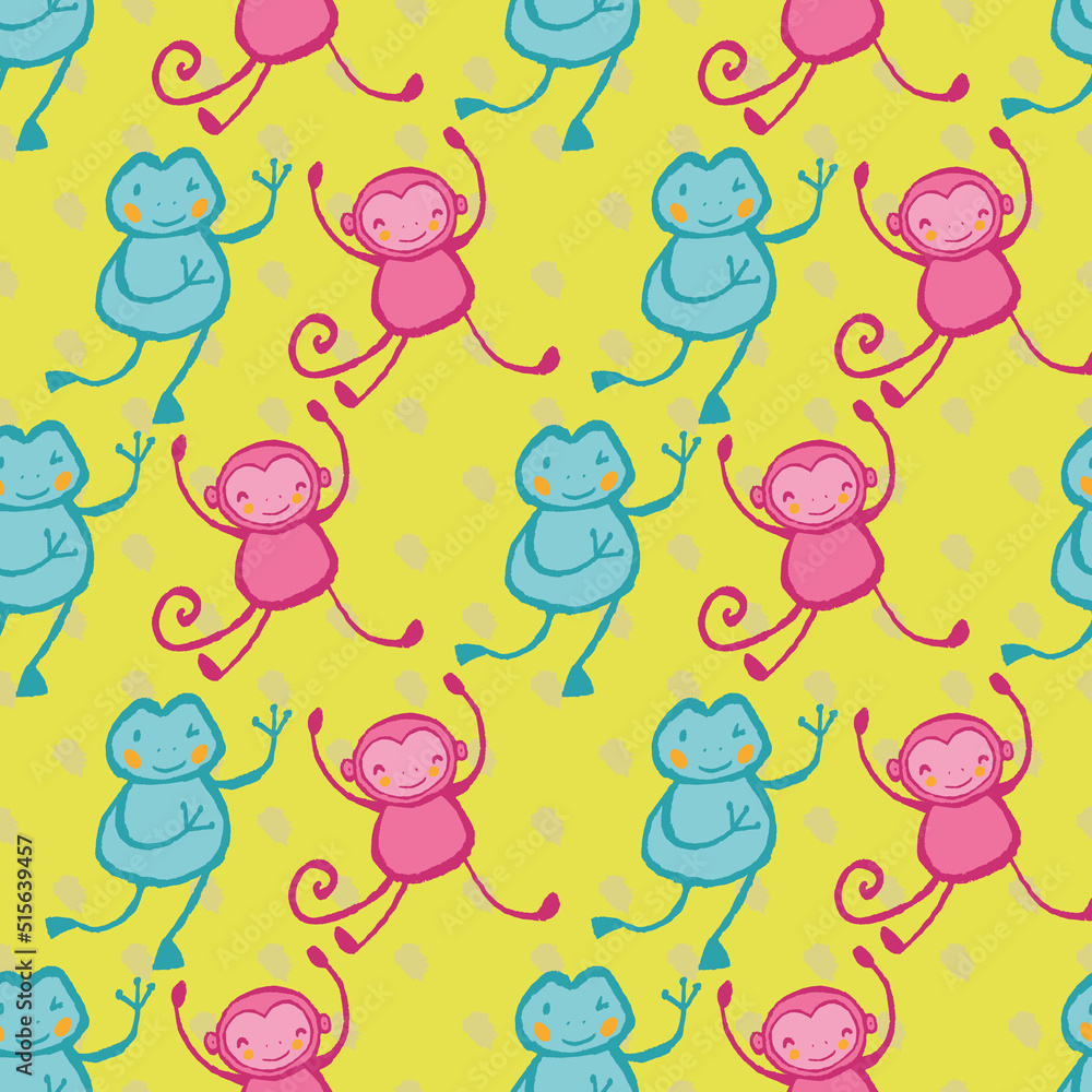 Naklejka premium Monkey Frog Dots Seamless Pattern