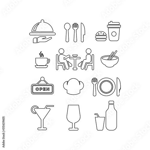 food and drink line icons set vector graphic illustration, suitable for restaurants, canteens, cafes, etc. 