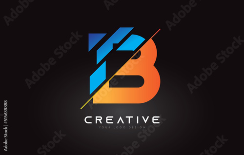 Sliced Letter B Logo Icon Design with Blue and Orange Colors and Cut Slices