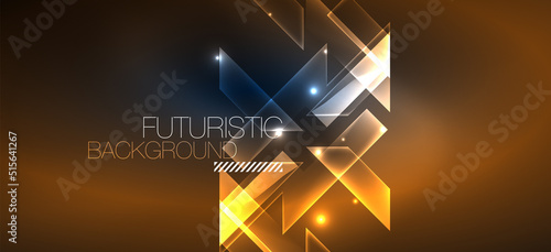 Background wallpaper neon glowing lines and geometric shapes. Dark wallpaper for concept of AI technology, blockchain, communication, 5G, science, business and technology