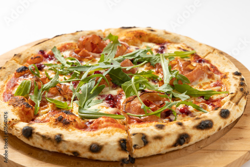 italian pizza with arugula on a white background