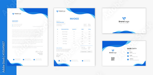 Blue Corporate Stationery design template, business letterhead, invoice layout and business card vector