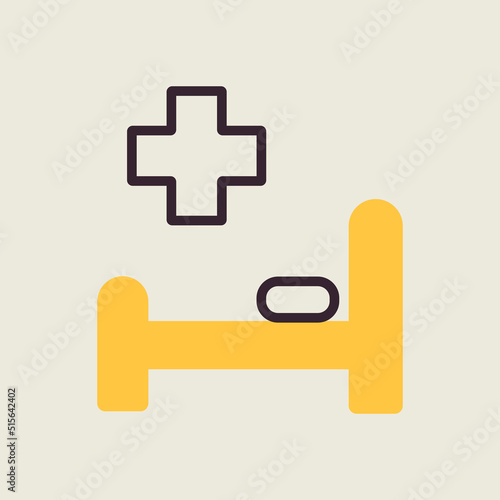 Hospital bed and cross vector icon. Medical sign