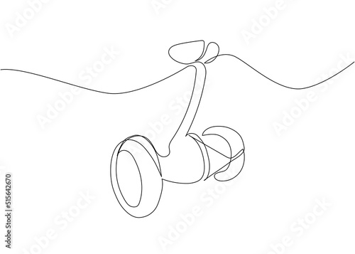 Gyroscooter one line art. Continuous line drawing of sport, transportation, speed, electric, roller, hobby, mobile, teenager, hipster, activity, wheel, hover.