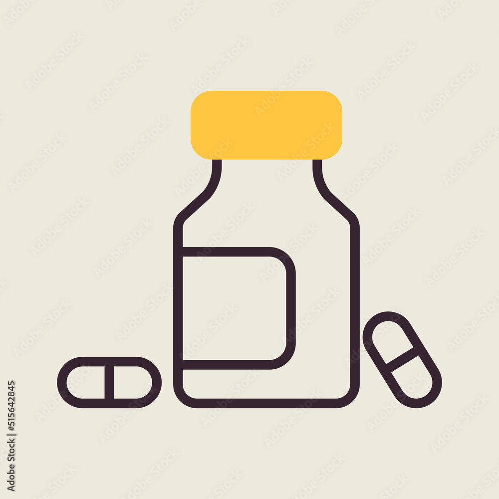 Medicine bottle and pills vector icon. Medicament Medicine bottle and pills vector icon. Medicament