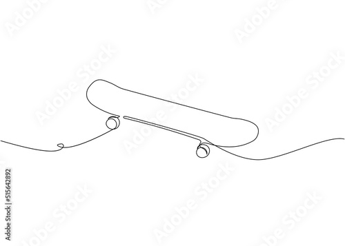 Skateboard one line art. Continuous line drawing of sport, skateboarding, speed, street, park, hobby, training, teenager, hipster skater, activity, equipment, training.