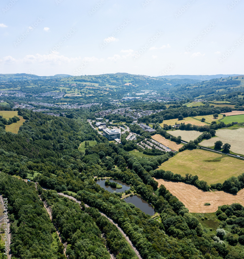 An aerial view of parc penallta a country park built on the site of the old coal colliery in South Wales An aerial view of parc penallta a country park built on the site of the old coal colliery in South Wales