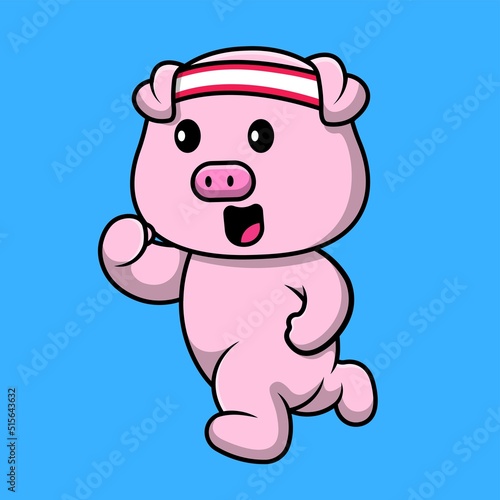Cute Pig Running Cartoon Vector Icon Illustration. Animal Sport Icon Concept Isolated Premium Vector 