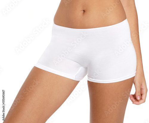 Feeling beautiful. Attractive young woman in underwear smiling while standing against white background.posing in lingerie on a white background ,front view