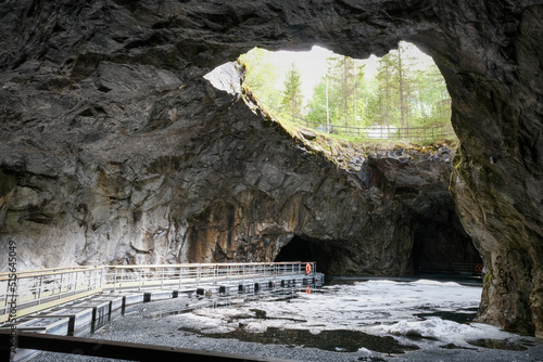 Sinkhole (Proval) in old marble mine. Ruskeala mountain park, Republic of Karelia, Russia. photo