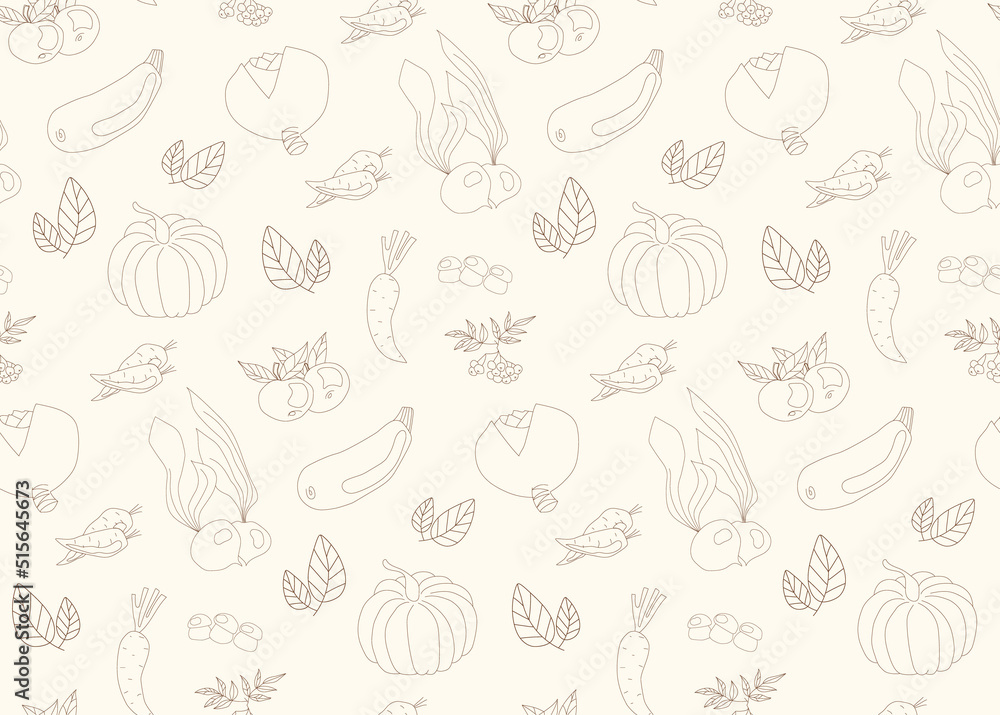 Hand drawn seamless pattern with vegetables and fruits. Healthy eating background. Hand drawn seamless pattern with vegetables and fruits. Healthy eating background.