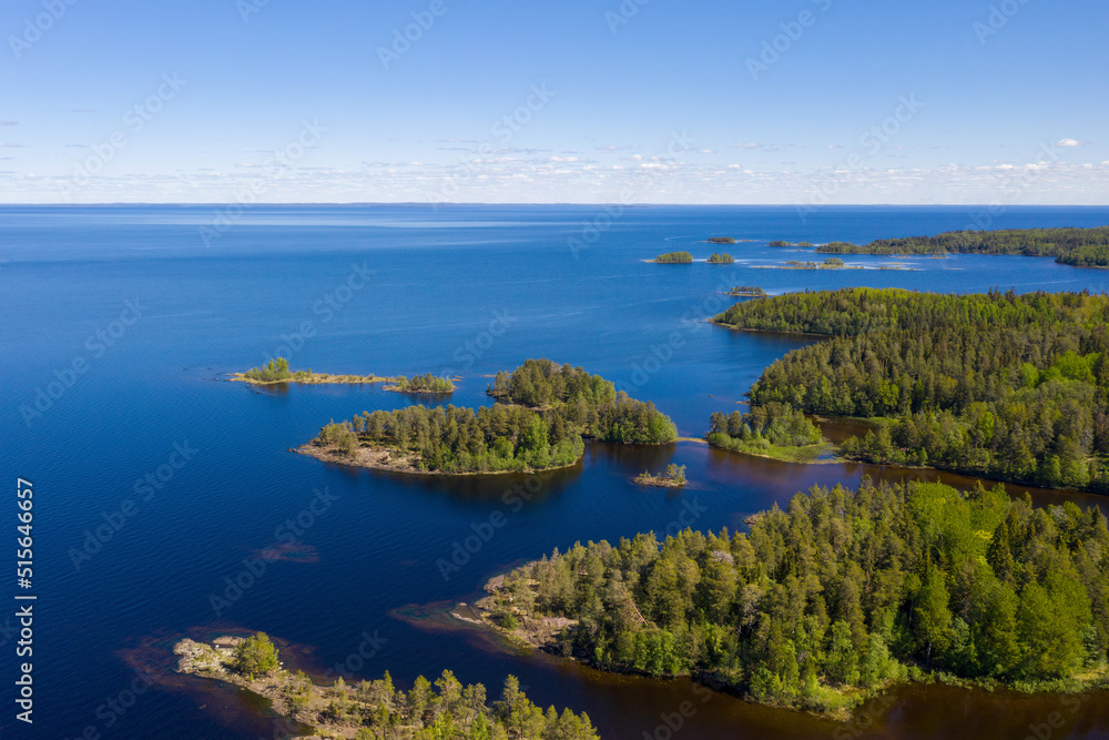 Aerial view of Valaam island and Ladoga lake on sunny summer day. Karelia, Russia.
