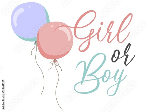 Boy or girl hand drawn modern lettering - Baby shower announcement banner, card - Gender reveal party - Vector illustration isolated
