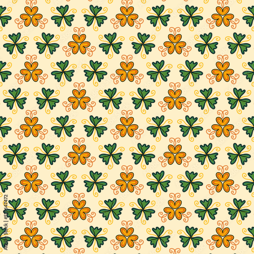 Spring pattern, leaf pattern, flower, on the background, yellow, hand-drawn lines, decoration, textile, wrapping, covering, packaging, etc. Spring pattern, leaf pattern, flower, on the background, yellow, hand-drawn lines, decoration, textile, wrapping, covering, packaging, etc.