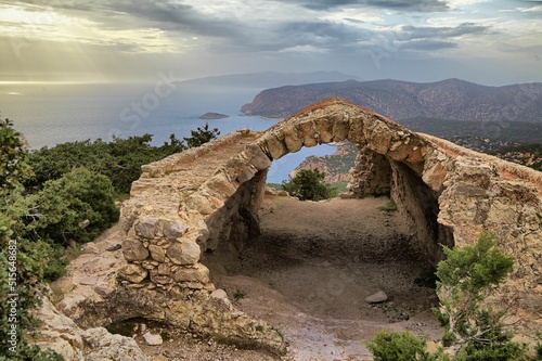 Fototapeta Naklejka Na Ścianę i Meble -  Ruins of a small chapel of the castle of Monolithos on Rhodes island, Greece