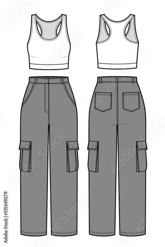 Womans cargo pants and tank top.
