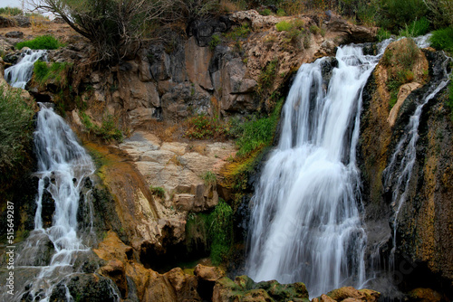 A part of Muradiye Selalesi Waterfall, which flows down from the rocky mountains, near the city of Van, in the region of Eastern Anatolia, Turkey