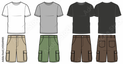 Mans cargo shorts and t shirt. Fashion sketch